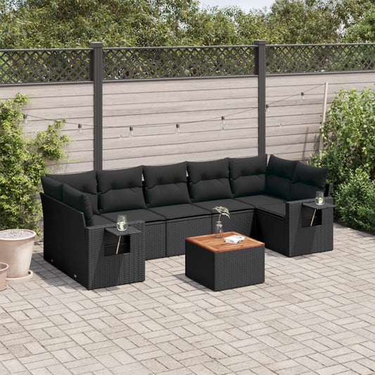 Set Divani da Giardino con Cuscini 8 pz Nero in Polyrattan | homemem39