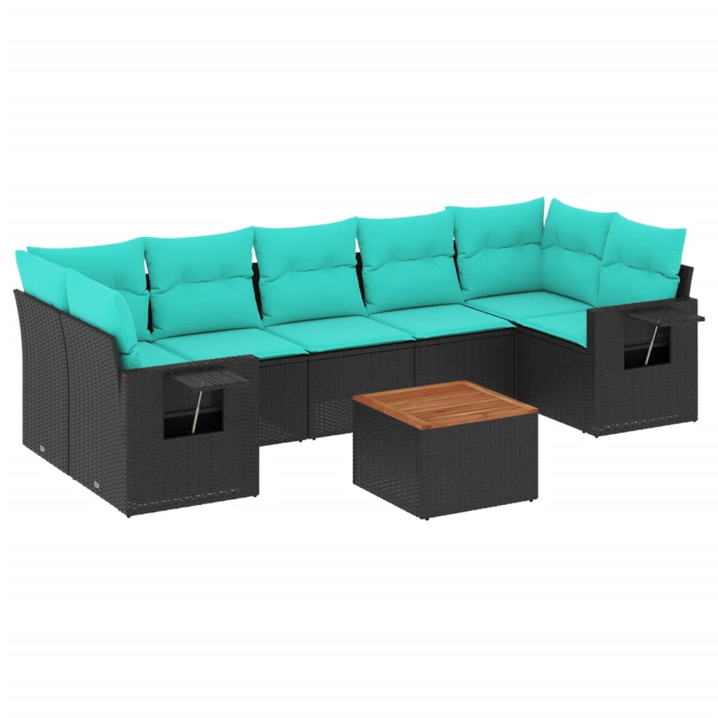 Set Divani da Giardino 8 pz con Cuscini Nero in Polyrattan | homemem39