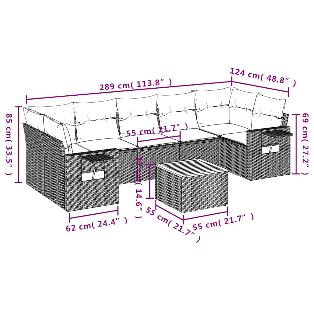 Set Divani da Giardino 8 pz con Cuscini Nero in Polyrattan | homemem39