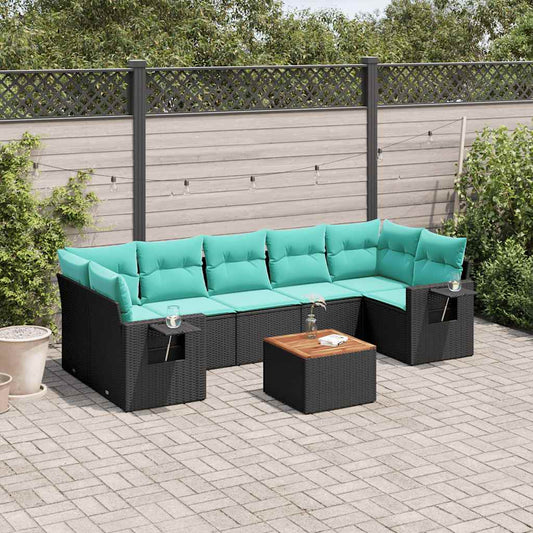 Set Divani da Giardino 8 pz con Cuscini Nero in Polyrattan | homemem39