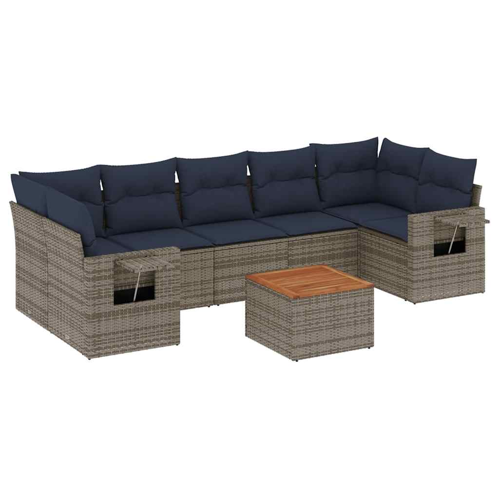 Set Divani da Giardino 8 pz con Cuscini Grigio in Polyrattan | homemem39