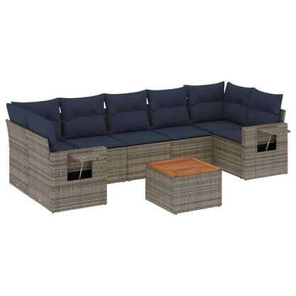 Set Divani da Giardino 8 pz con Cuscini Grigio in Polyrattan | homemem39