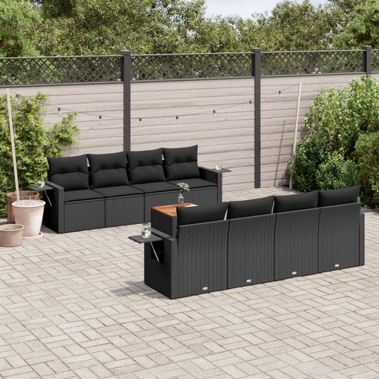 Set Divani da Giardino 9 pz con Cuscini Nero in Polyrattan | homemem39
