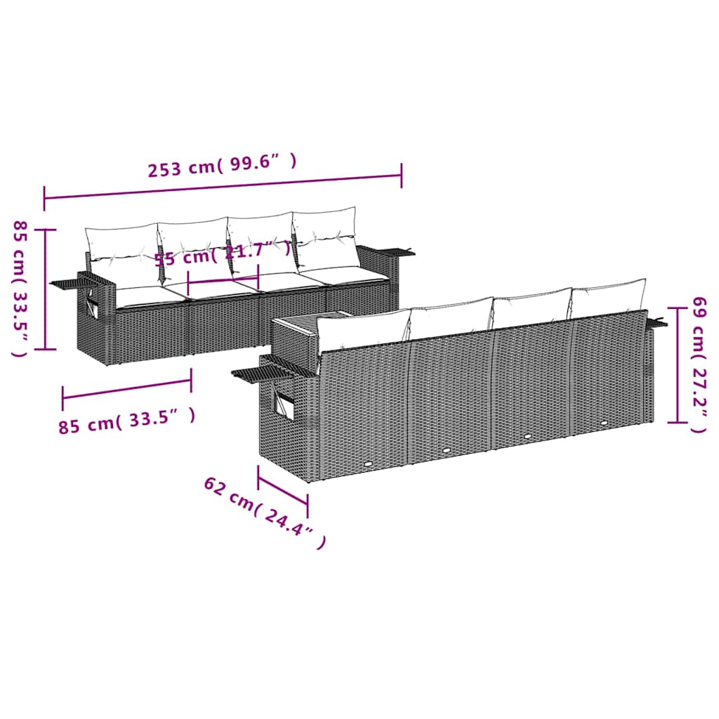 Set Divani da Giardino 9 pz con Cuscini Nero in Polyrattan | homemem39