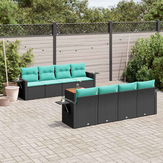 Set Divani da Giardino 9 pz con Cuscini Nero in Polyrattan | homemem39