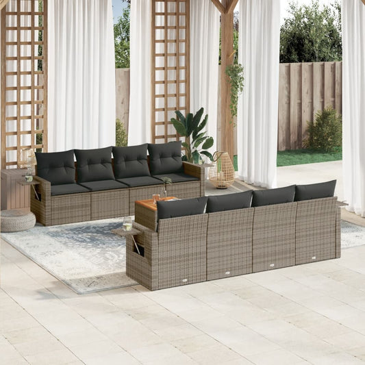 Set Divano da Giardino 9 pz con Cuscini Grigio in Polyrattan | homemem39