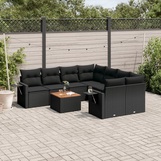 Set Divani da Giardino 9 pz con Cuscini Nero in Polyrattan | homemem39