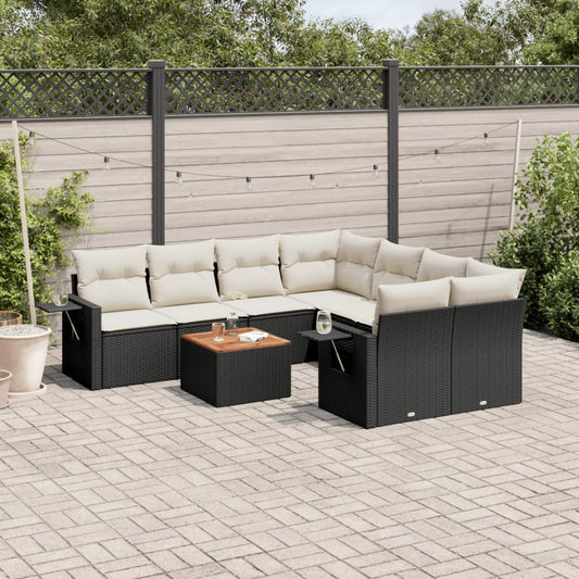 Set Divani da Giardino 9 pz con Cuscini Nero in Polyrattan | homemem39