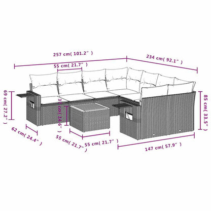 Set Divani da Giardino 9 pz con Cuscini Nero in Polyrattan | homemem39