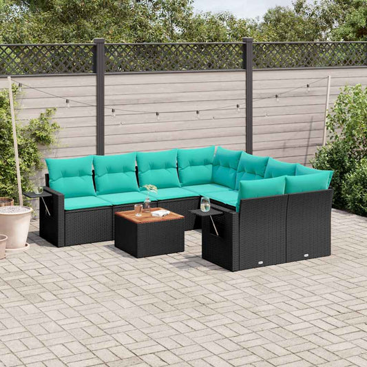 Set Divani da Giardino 9 pz con Cuscini Nero in Polyrattan | homemem39