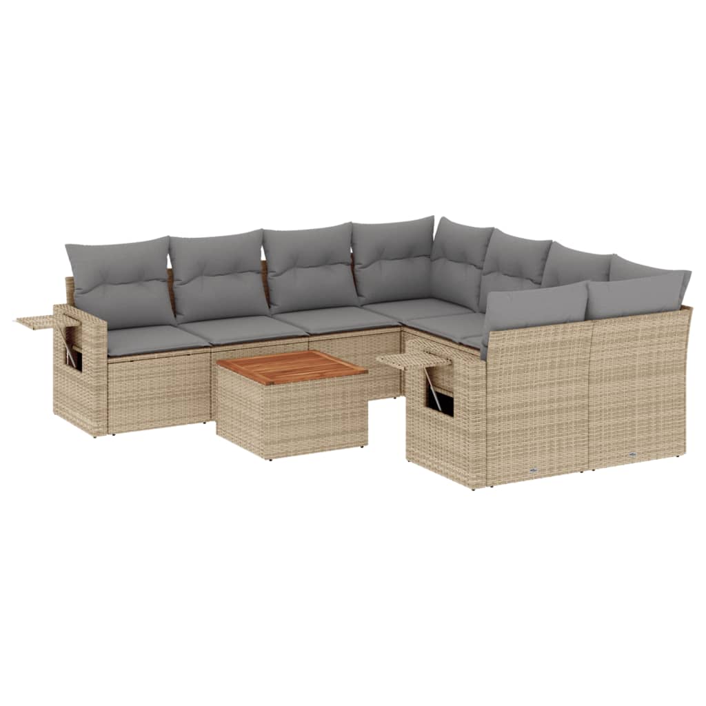 Set Divano da Giardino 9 pz con Cuscini Beige in Polyrattan