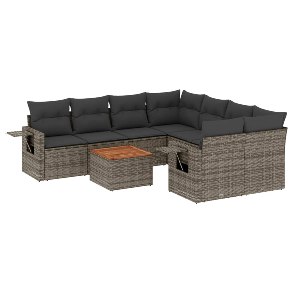 Set Divano da Giardino 9 pz con Cuscini Grigio in Polyrattan | homemem39