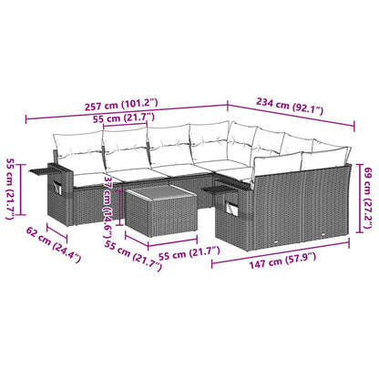 Set Divano da Giardino 9 pz con Cuscini Grigio in Polyrattan | homemem39