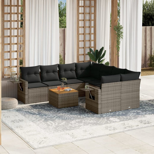 Set Divano da Giardino 9 pz con Cuscini Grigio in Polyrattan | homemem39