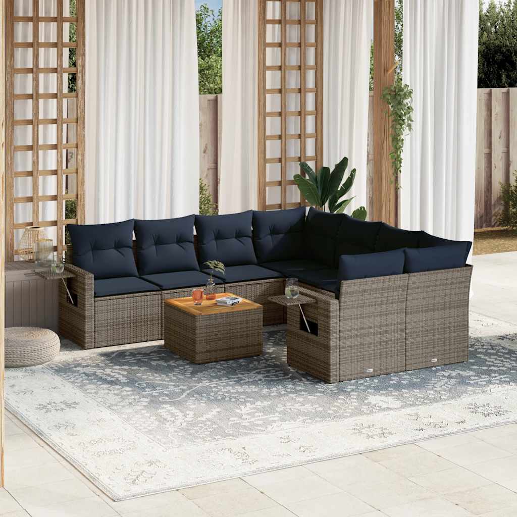 Set Divani da Giardino 9 pz con Cuscini Grigio in Polyrattan | homemem39