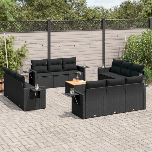 Set Divani da Giardino 13pz con Cuscini Nero in Polyrattan | homemem39