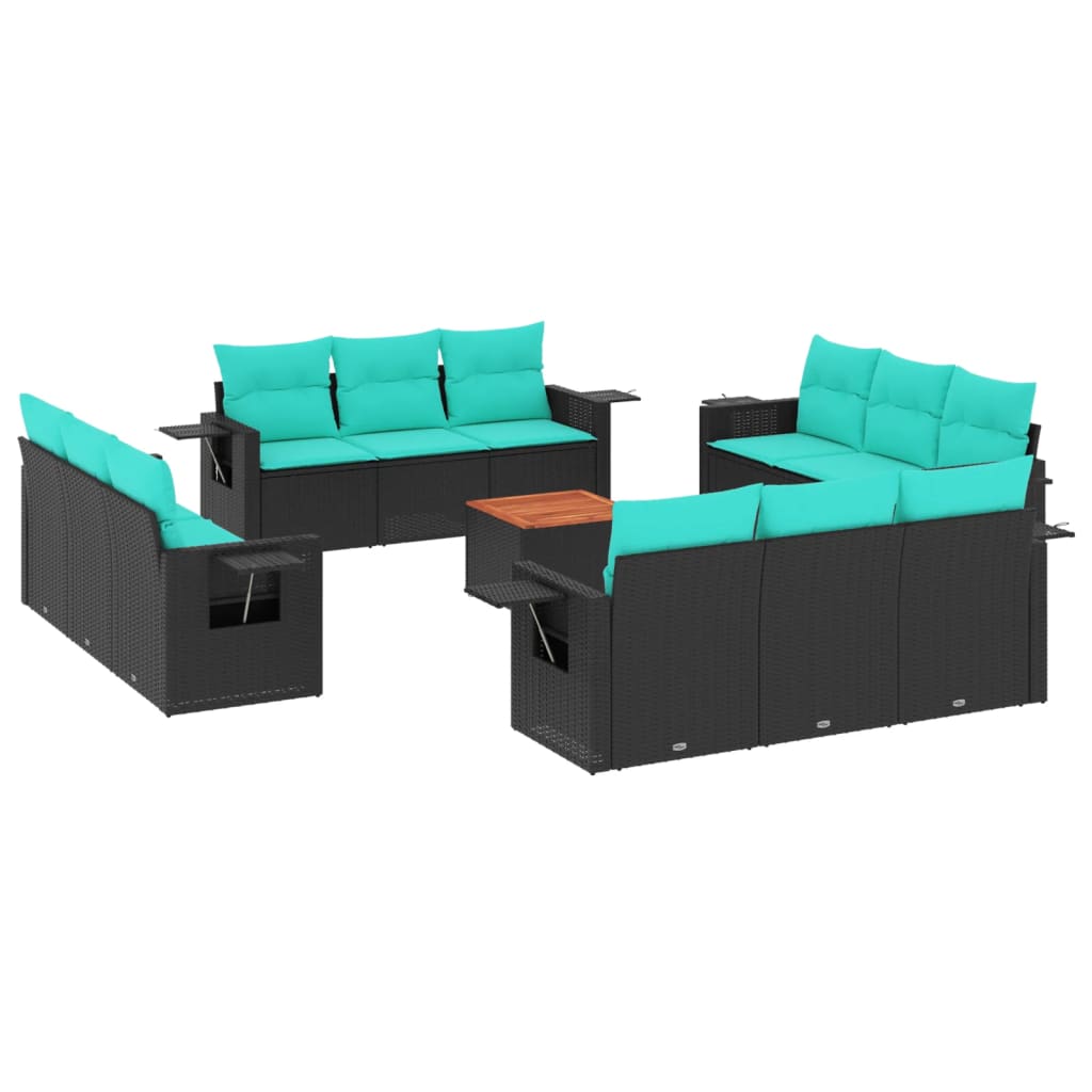 Set Divani da Giardino 13 pz con Cuscini Nero in Polyrattan | homemem39
