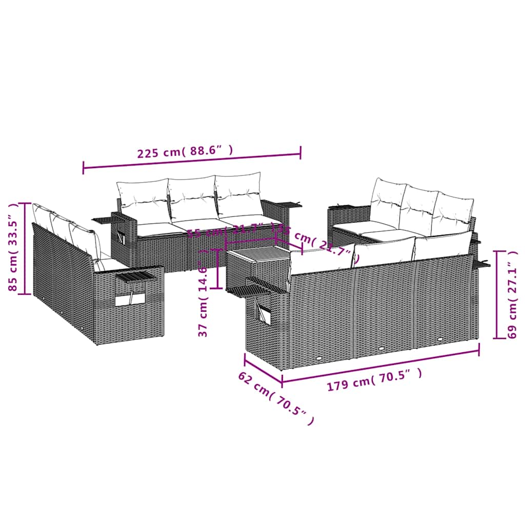 Set Divani da Giardino 13 pz con Cuscini Nero in Polyrattan | homemem39