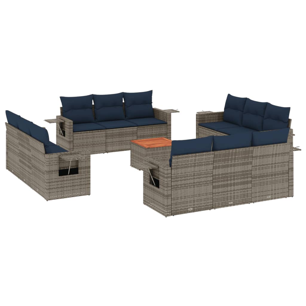 Set Divani da Giardino 13 pz con Cuscini Grigio in Polyrattan | homemem39