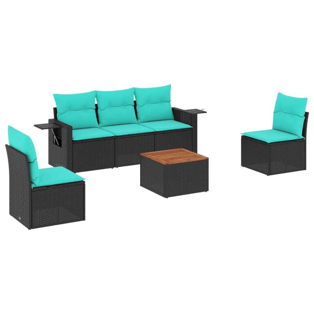 Set Divani da Giardino 6 pz con Cuscini Nero in Polyrattan | homemem39