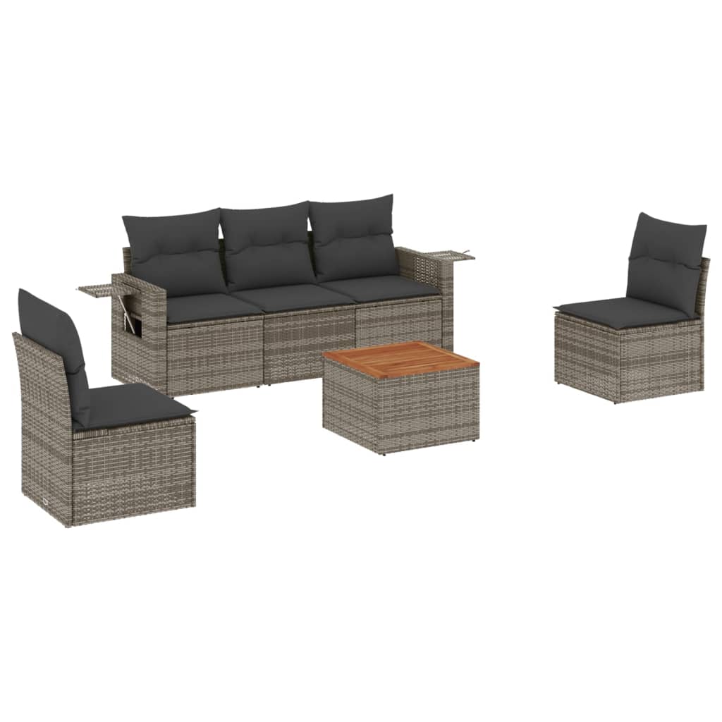 Set Divano da Giardino 6 pz con Cuscini Grigio in Polyrattan | homemem39