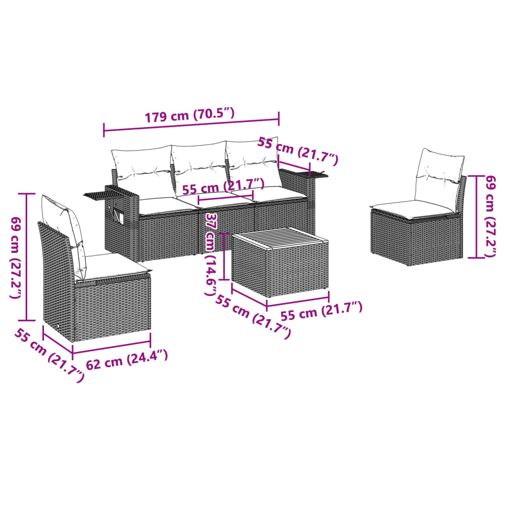 Set Divano da Giardino 6 pz con Cuscini Grigio in Polyrattan | homemem39
