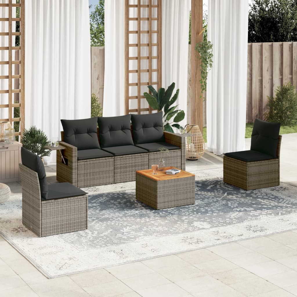 Set Divano da Giardino 6 pz con Cuscini Grigio in Polyrattan | homemem39