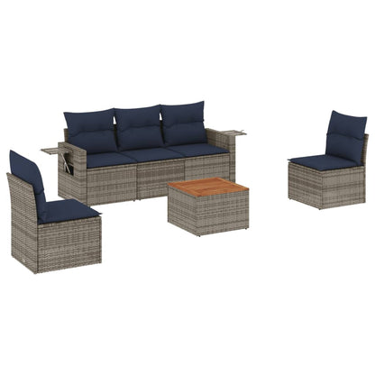 Set Divani da Giardino 6 pz con Cuscini Grigio in Polyrattan | homemem39