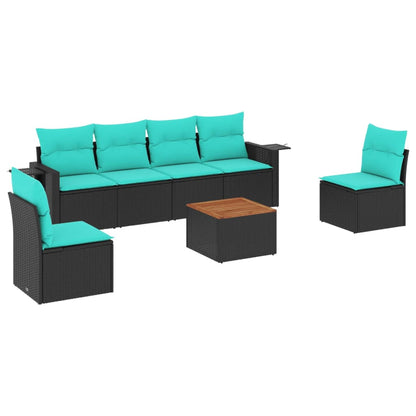 Set Divani da Giardino 7 pz con Cuscini Nero in Polyrattan