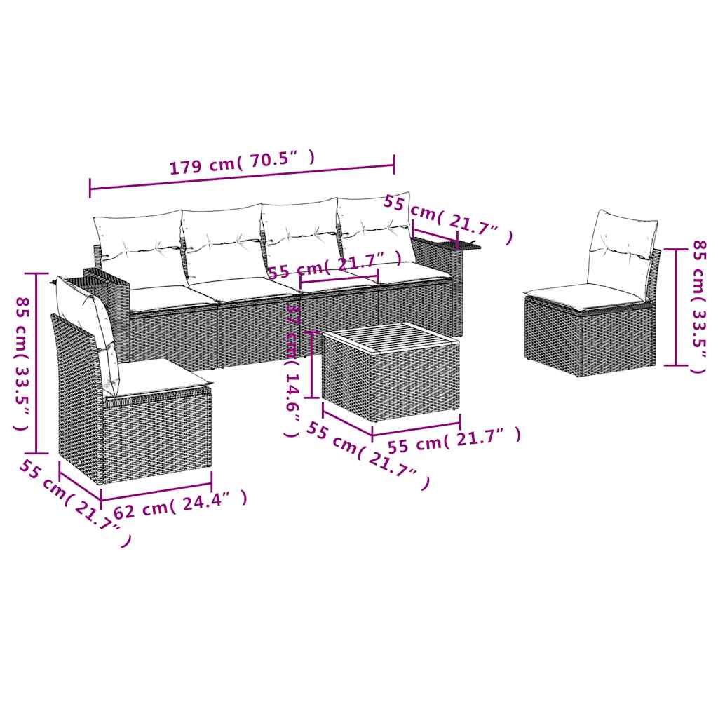 Set Divani da Giardino 7 pz con Cuscini Grigio in Polyrattan | homemem39