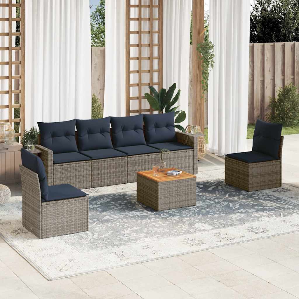 Set Divani da Giardino 7 pz con Cuscini Grigio in Polyrattan | homemem39