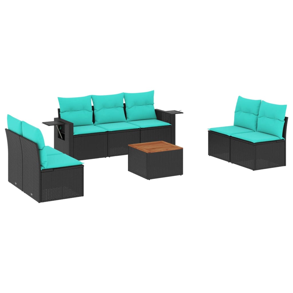 Set Divani da Giardino 8 pz con Cuscini Nero in Polyrattan | homemem39
