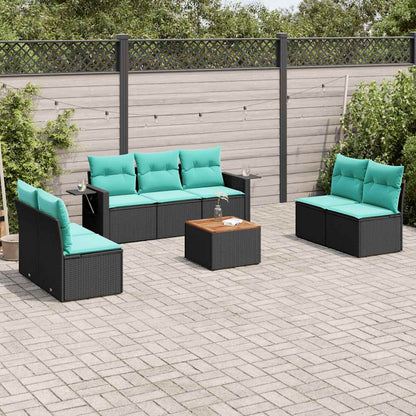 Set Divani da Giardino 8 pz con Cuscini Nero in Polyrattan | homemem39