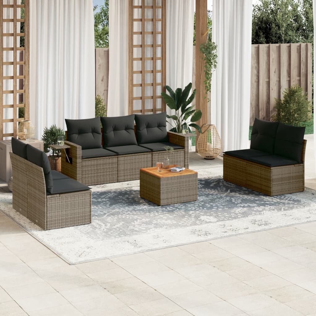 Set Divano da Giardino 8 pz con Cuscini Grigio in Polyrattan | homemem39