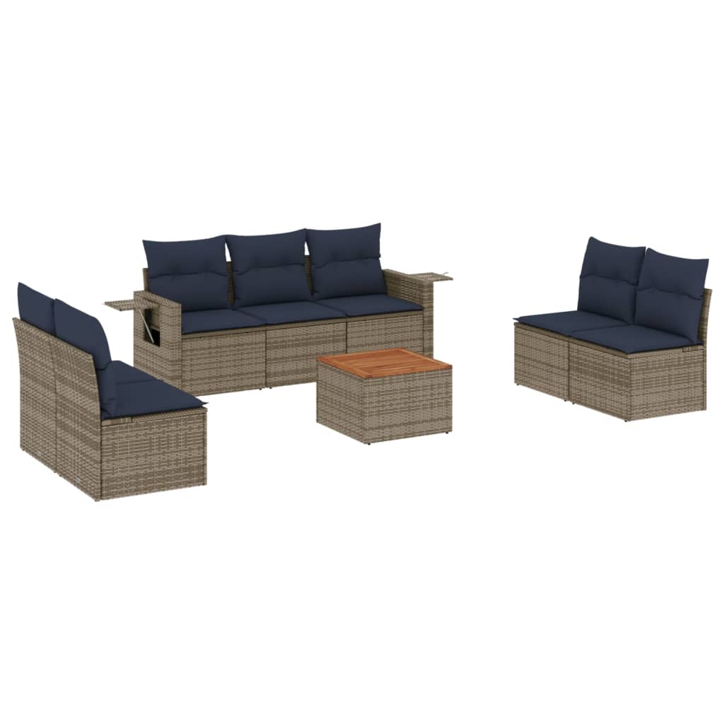 Set Divani da Giardino 8 pz con Cuscini Grigio in Polyrattan | homemem39