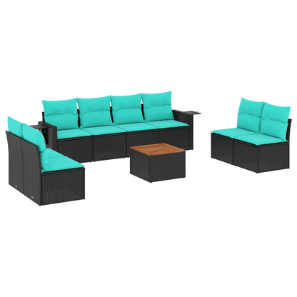 Set Divani da Giardino 9 pz con Cuscini Nero in Polyrattan | homemem39