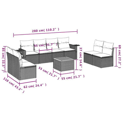 Set Divani da Giardino 9 pz con Cuscini Nero in Polyrattan | homemem39