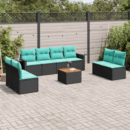 Set Divani da Giardino 9 pz con Cuscini Nero in Polyrattan | homemem39