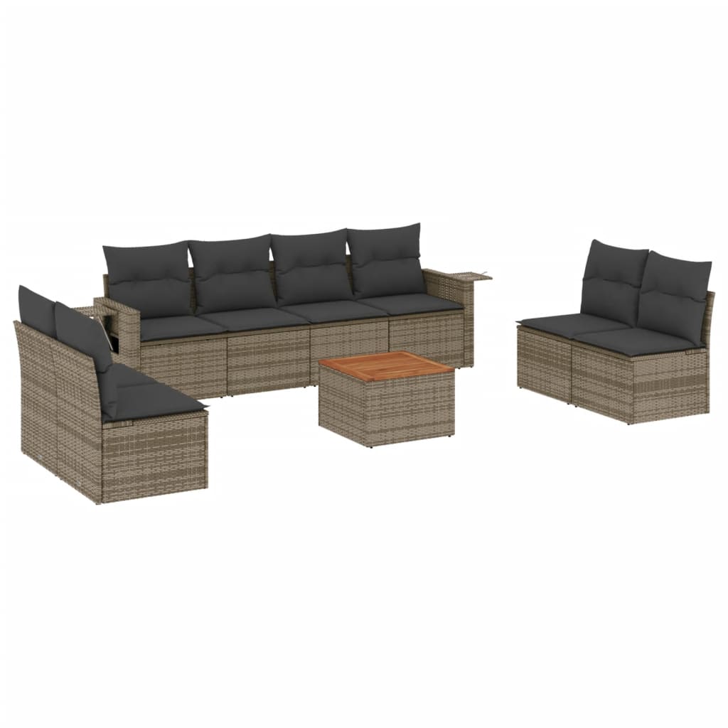 Set Divano da Giardino 9 pz con Cuscini Grigio in Polyrattan | homemem39
