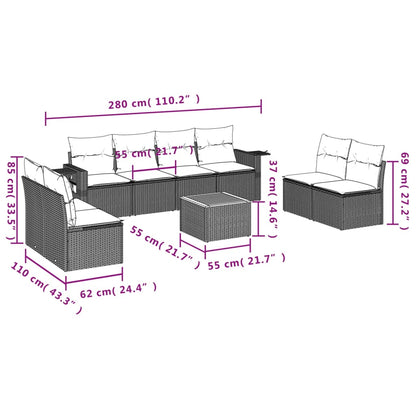 Set Divano da Giardino 9 pz con Cuscini Grigio in Polyrattan | homemem39