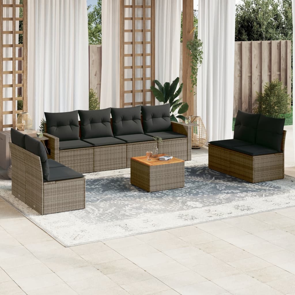 Set Divano da Giardino 9 pz con Cuscini Grigio in Polyrattan | homemem39