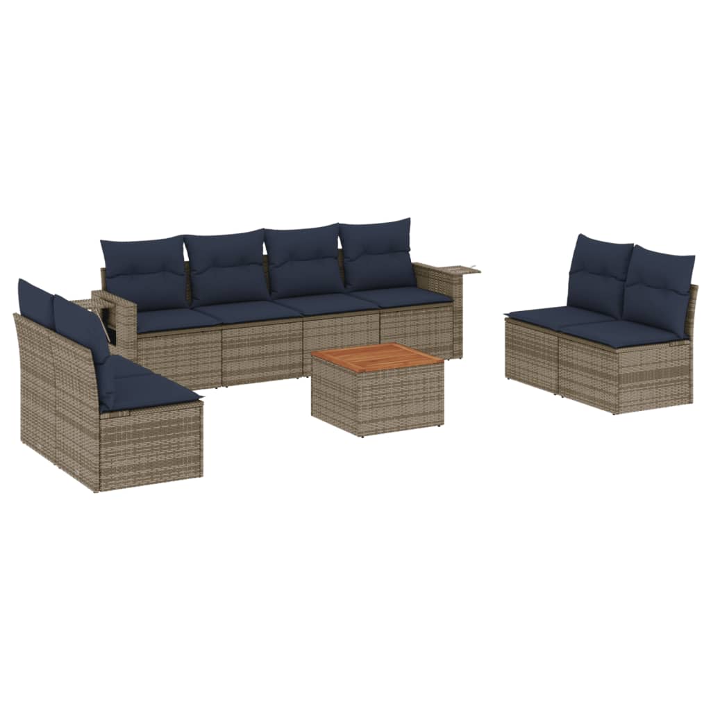 Set Divani da Giardino 9 pz con Cuscini Grigio in Polyrattan | homemem39