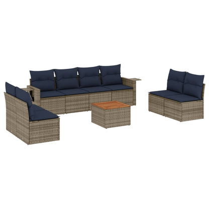 Set Divani da Giardino 9 pz con Cuscini Grigio in Polyrattan | homemem39