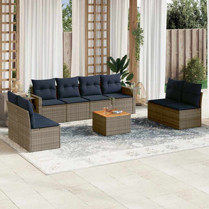 Set Divani da Giardino 9 pz con Cuscini Grigio in Polyrattan | homemem39