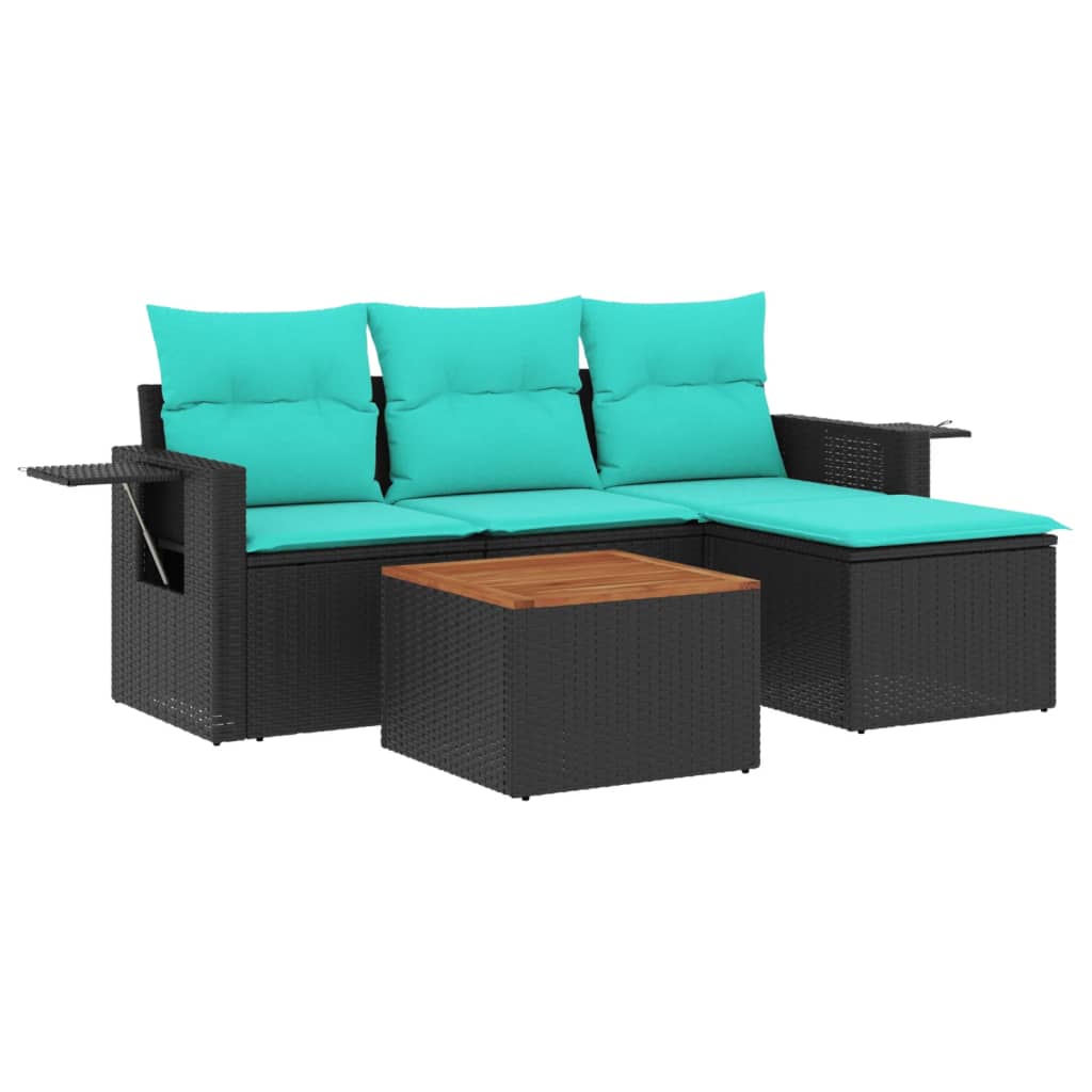 Set Divani da Giardino 5 pz con Cuscini Nero in Polyrattan | homemem39
