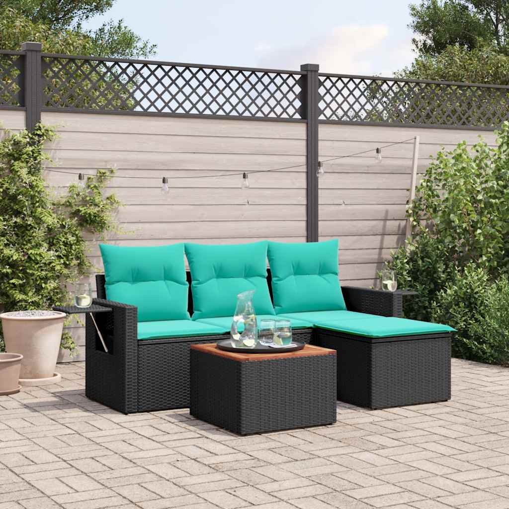 Set Divani da Giardino 5 pz con Cuscini Nero in Polyrattan | homemem39