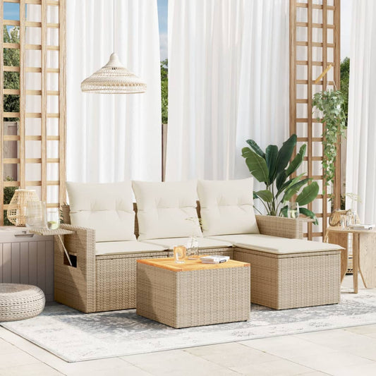 Set Divano da Giardino 5 pz con Cuscini Beige in Polyrattan - homemem39