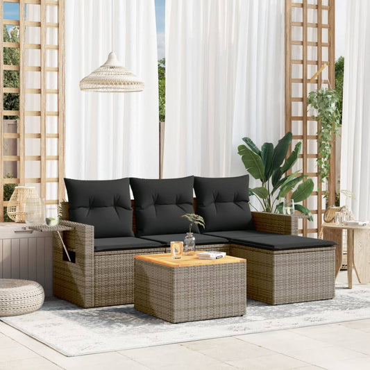 Set Divano da Giardino 5 pz con Cuscini Grigio in Polyrattan | homemem39