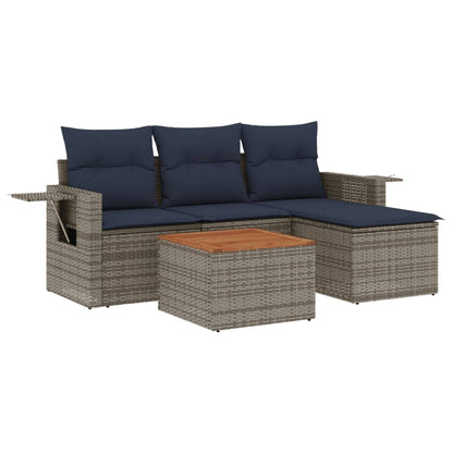 Set Divani da Giardino 5 pz con Cuscini Grigio in Polyrattan | homemem39