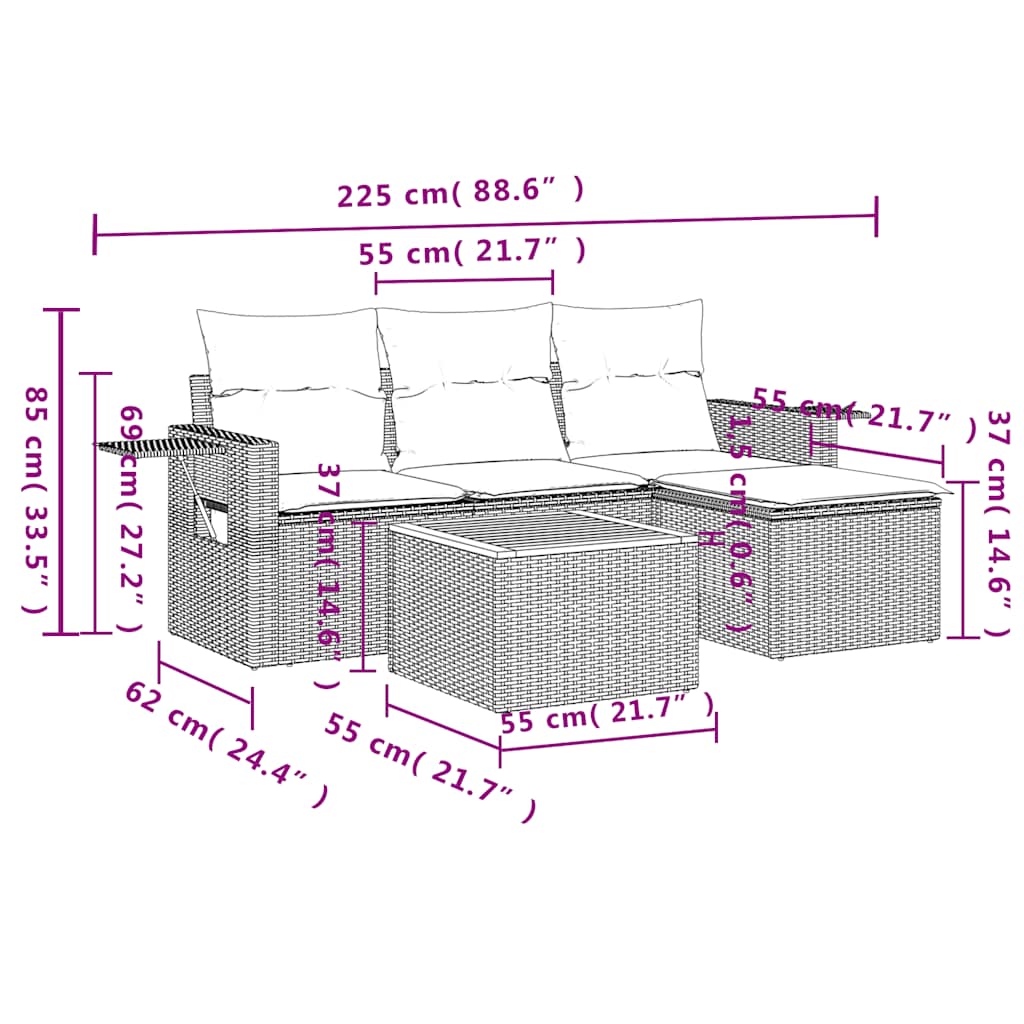 Set Divani da Giardino 5 pz con Cuscini Grigio in Polyrattan | homemem39